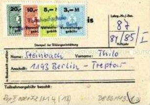 Ausweis der Volkshochschule Berlin-Prenzlauer Berg