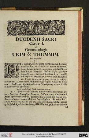 Caput I: De Onomatologia Urim & Thummim