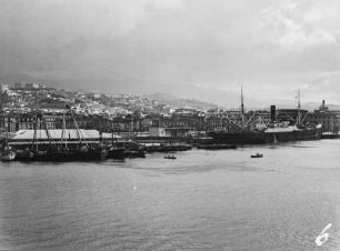 Hafenansicht : Schiffe liegen im Hafen vor Anker