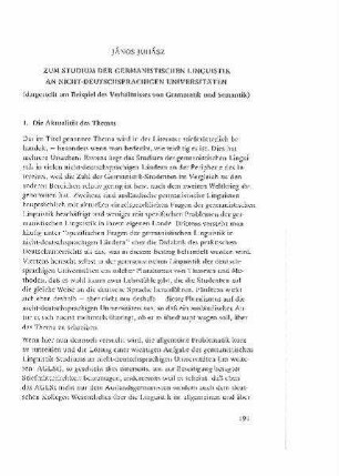 Zum Studium der germanistischen Linguistik an nicht-deutschsprachigen Universitäten (dargestellt am Beispiel des Verhältnisses von Grammatik und Semantik)