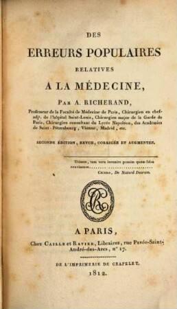 Des Erreurs populaires relatives à la Medecine