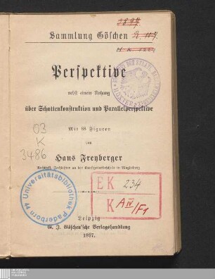 Perspektive : nebst einem Anhang über Schattenkonstruktion und Parallelperspektive