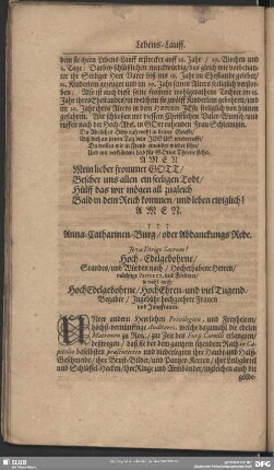 Abdankung : Anna-Catharinen-Burg, oder AbdanckungsRede. Abdanckung