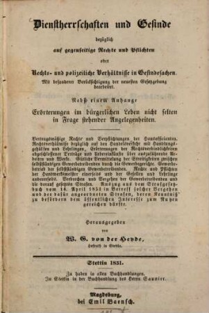 Dienstherrschaften und Gesinde bezüglich auf gegenseitige Rechte und Pflichten