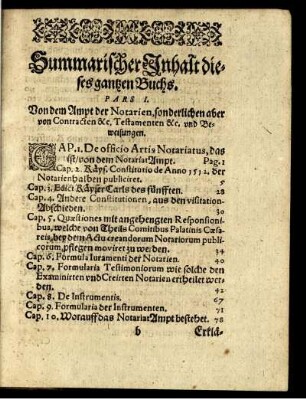 Summarischer Inhalt dieses gantzen Buchs