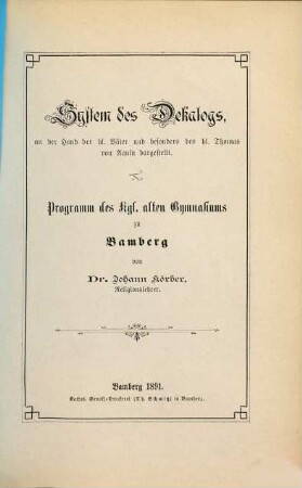 System des Dekalogs : an der Hand der hl. Väter und besonders des hl. Thomas von Aquin dargestellt