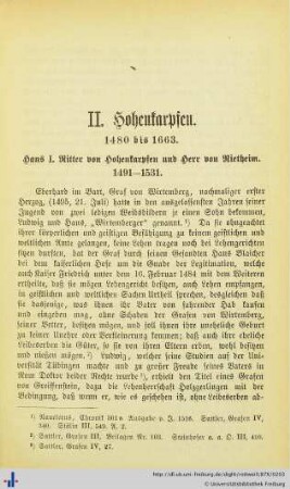 II. Hohenkarpfen 1480 bis 1663