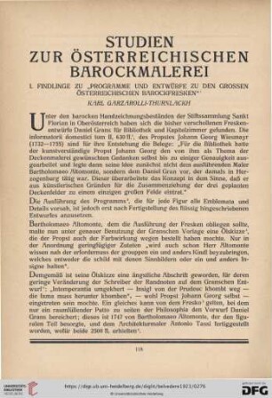 Studien zur österreichischen Barockmalerei : I. Findlinge zu "Programme und Entwürfe zu den grossen österreichischen Barockfresken"