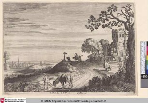 [Landstraße entlang einer Kirchenruine; Country Road along a ruined Church]