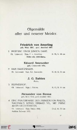 Ölgemälde alter und neuerer Meister (Nr. 1-101)