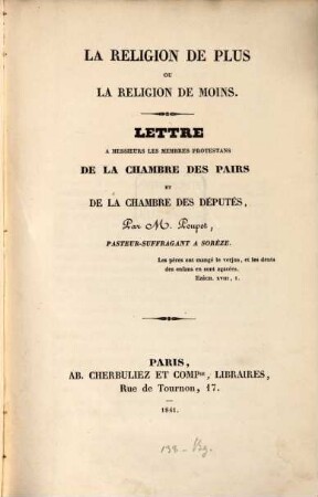 La religion de plus ou la religion de moins