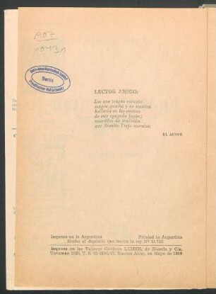 Lector amigo: [Dedicatoria]