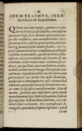 Idem Erasmus, In Responsione de Inquisitione