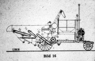 Schemazeichnung: Erntetechnik, Mähdrusch, Mähdrescher gezogen