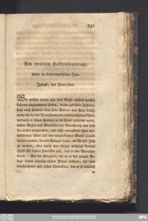 Am zweiten Fastensonntage. Ueber die Leydensgeschichte Jesu. Judas, der Verräther.