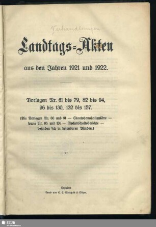 1.1920/22,3: Landtags-Akten / Vorlagen