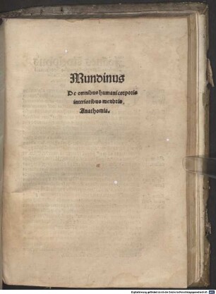Mundinus De omnibus humani corporis interioribus menbris Anathomia