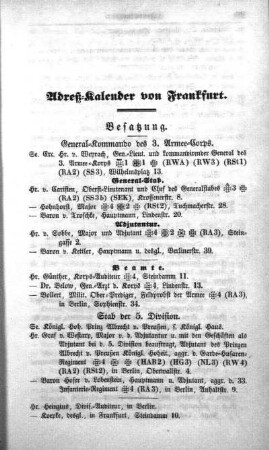 Adreß-Kalender von Frankfurt