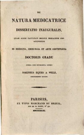 De natura medicatrice : diss. inaug.