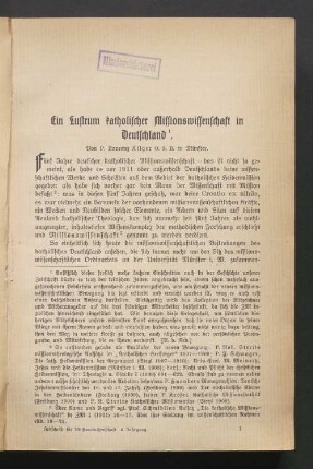 Ein Lustrum katholischer Missionswissenschaft in Deutschland