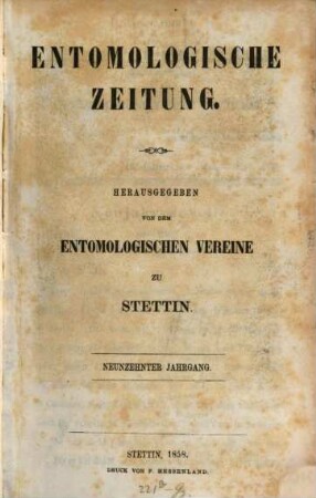 Entomologische Zeitung. 19. 1858