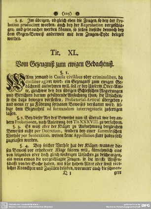 Tit. XL. Vom Gezeugniß zum ewigen Gedachtniß