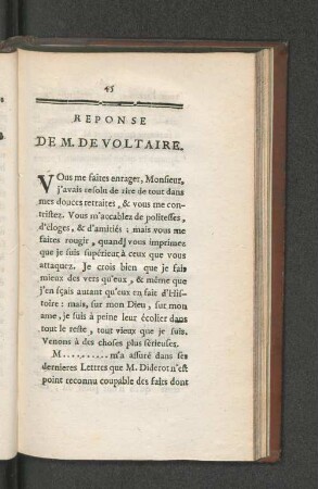 Reponse De M. De Voltaire.