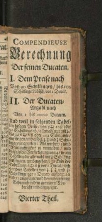 Compendieuse Berechnung Der feinen Ducaten.