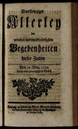 Den 28. May, 1754. Zwey und zwanzigstes Stück.