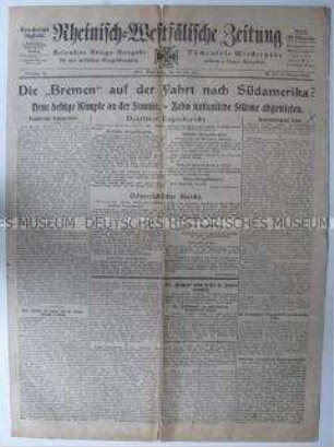 Tageszeitung "Rheinisch-Westfälische Zeitung" mit Nachrichten und Berichten zum Kriegsgeschehen