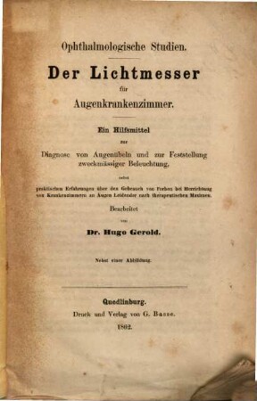 Ophthalmologische Studien, 1
