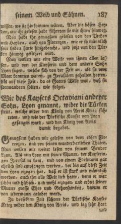 Wie des Kaysers Octaviani anderer Sohn, Lyon genannt, wider die Türken stritt ...