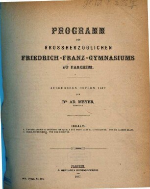 Programm des Grossherzoglichen Friedrich-Franz-Gymnasiums zu Parchim : ausgegeben Ostern ... 1876/77
