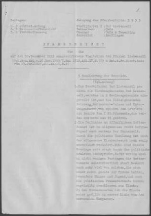 Bad Liebenzell mit Beinberg, Maisenbach-Zainen und Unterlengenhardt: Pfarrberichte 1. und 2. Pfarramt 1933