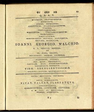 Q. D. B. V. ... Joanni Georgio Walchio. ...