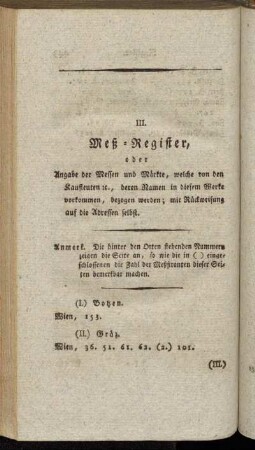 III. Meß-Register,[...]