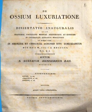 De ossium luxuriatione : Dissertatio inauguralis ; accedit tabula lithographica