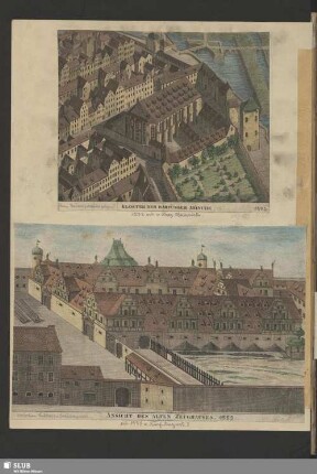 Ansicht "Kloster der Barfüsser Mönche" - "Ansicht des Alten Zeughauses" in Dresden