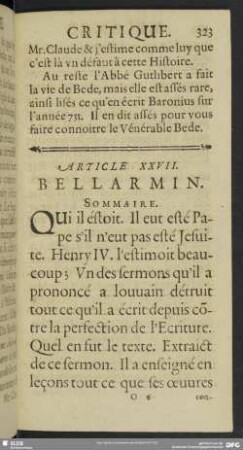 Article XXVII. Bellarmin