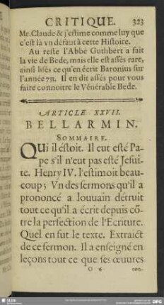 Article XXVII. Bellarmin