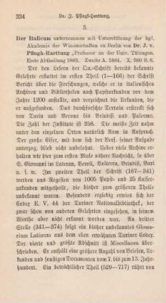 334-335 [Rezension] Pflugk-Harttung, Julius von, Iter italicum