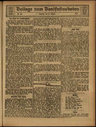 Zweite Ausgabe vom Sonntag, den 31. August 1919.