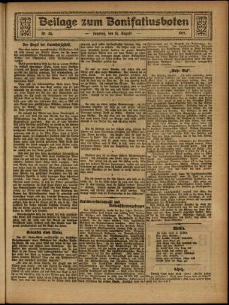 Zweite Ausgabe vom Sonntag, den 31. August 1919.