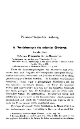 A. Versteinerungen des untersten Oberdevon.