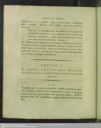 Sectio I. De argumentis, quibus nitiur opinio: Possessorium summarium aeque ac ordinarium in causis cereuisiariis obtinere