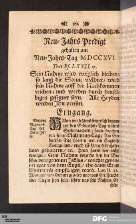 Neu-Jahrs Predigt gehalten am Neu-Jahrs-Tag MDCCXVI.