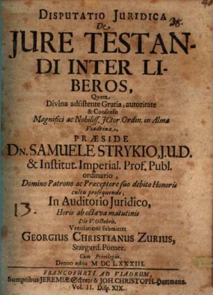 Disputatio Iuridica De Iure Testandi Inter Liberos