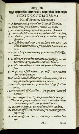 Index Consiliorum; Morbi Virorum, & Juvenum;