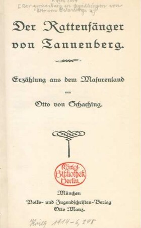 Bd. 4: Der Rattenfänger von Tannenberg : Erzählung aus dem Masurenland