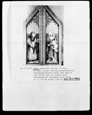 Flügel eines Reliquienschreins: heilige Anna und Maria als Kind und heiliger Josef als Taubenopfer
